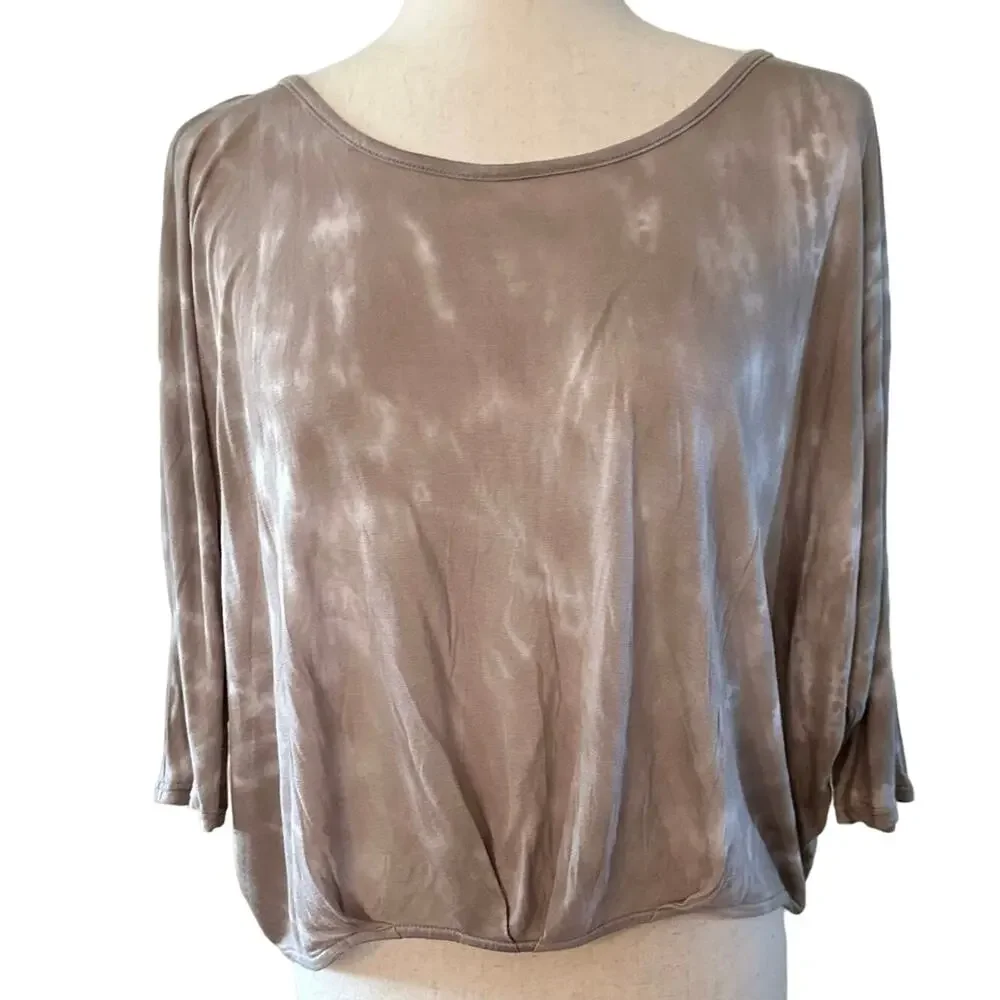 Revolve LA Made Womens XS Tie Dye Top Brown Open Draped Back 3/4 Sleeves NWT - Picture 4 of 10
